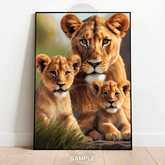 Lioness and 2 Cubs | Wildlife Wall Art Print - A4 – 21x29cm (8x12’’) - Print